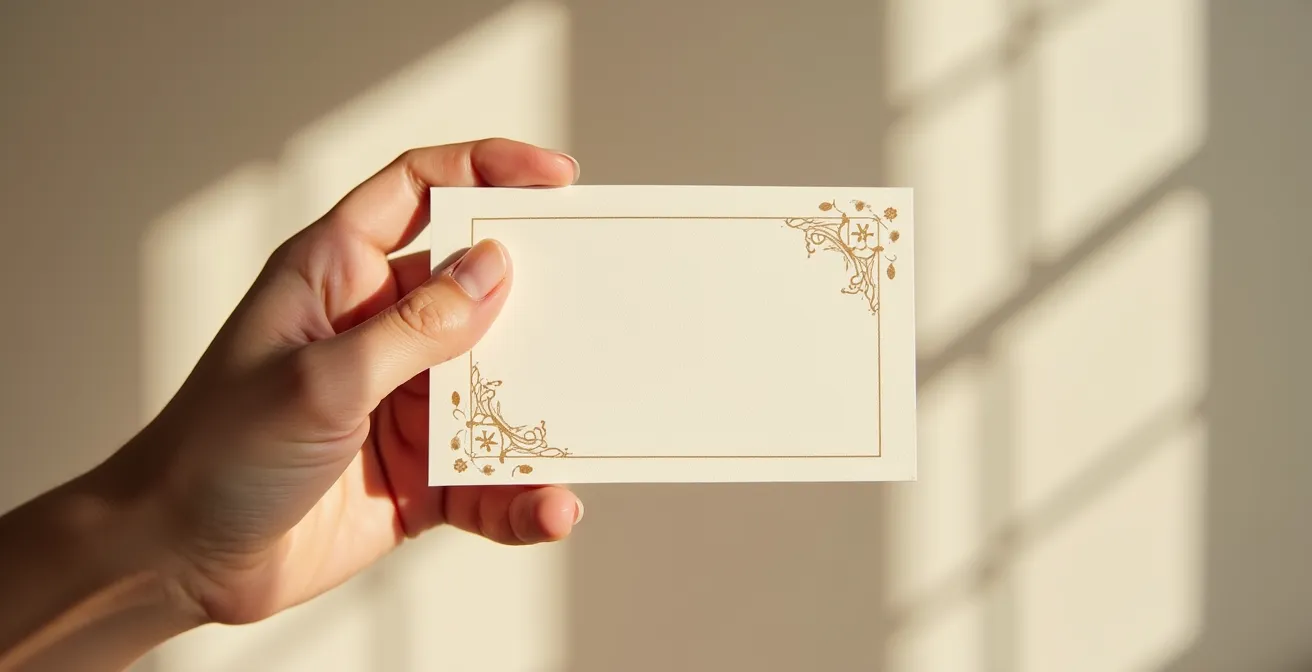 Gros plan sur une main tenant délicatement une carte élégante avec des motifs abstraits
