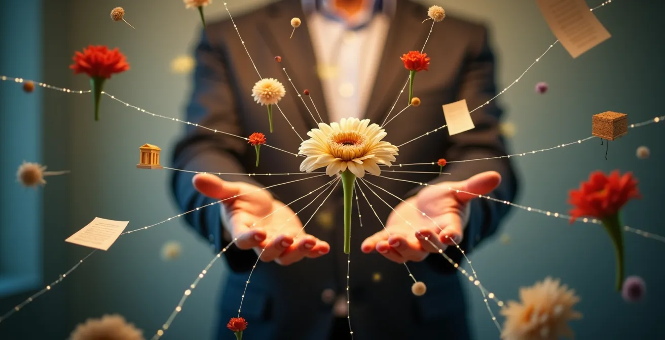 Conseiller funéraire coordonnant différents intervenants dans un bureau moderne