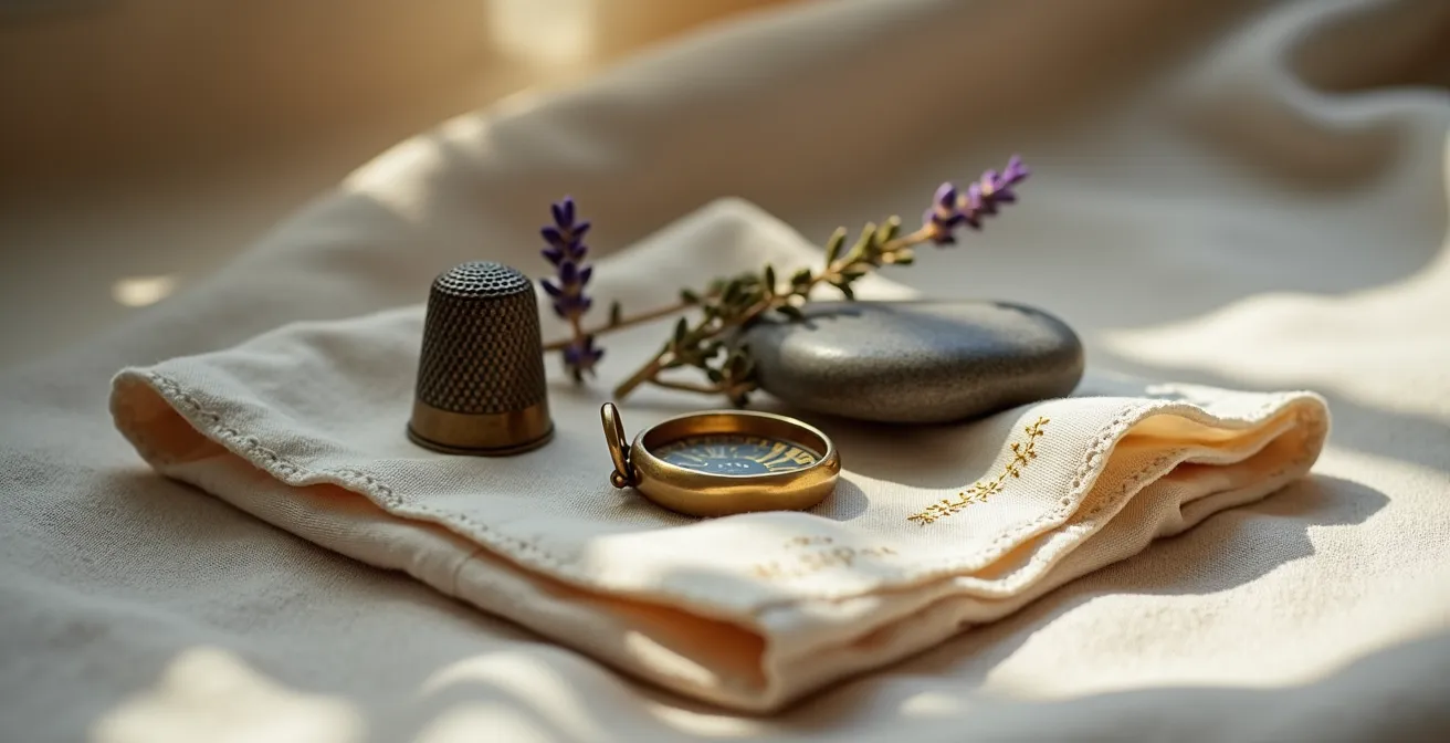 Composition artistique d'objets symboliques pouvant accompagner une urne dans un columbarium