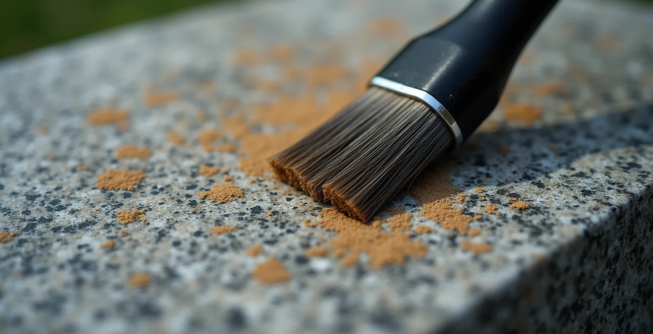 Artisan spécialisé appliquant des techniques de restauration sur un monument funéraire historique